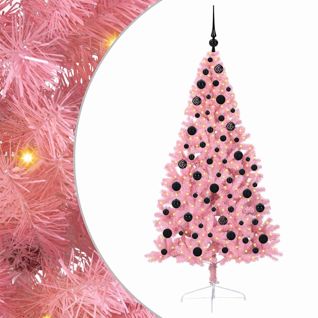 VidaXL Árbol de Navidad artificial preiluminado con 300 LED rosa 180 cm PVC