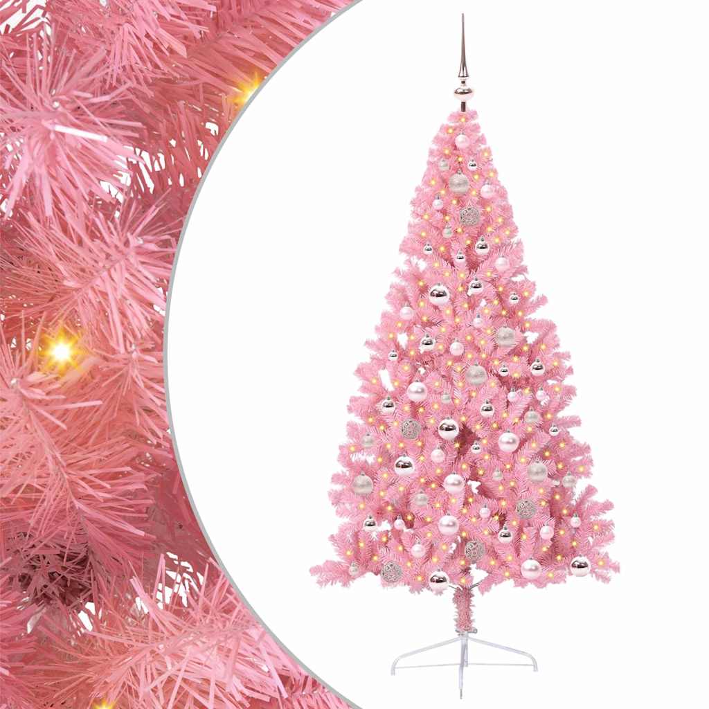 VidaXL Árbol de Navidad artificial preiluminado con 300 LED rosa 180 cm PVC