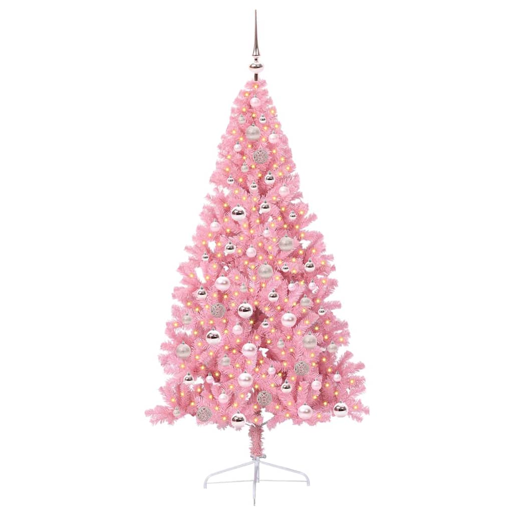 VidaXL Árbol de Navidad artificial preiluminado con 300 LED rosa 180 cm PVC