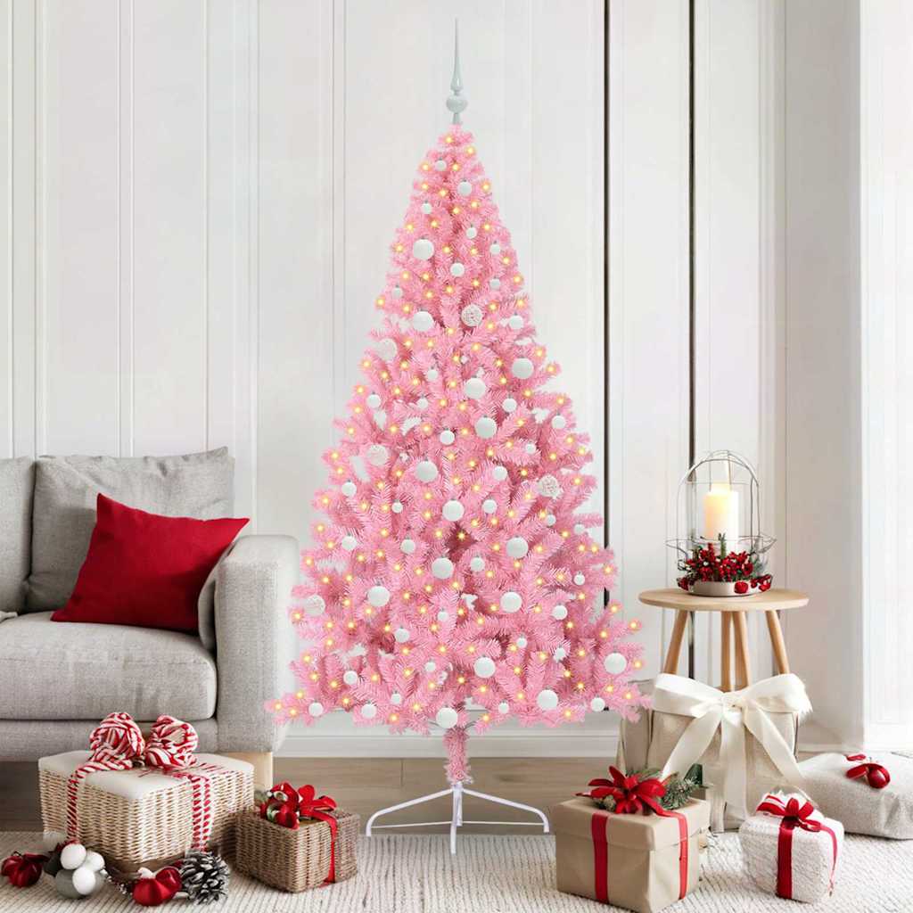VidaXL Árbol de Navidad artificial preiluminado con 300 LED rosa 180 cm PVC