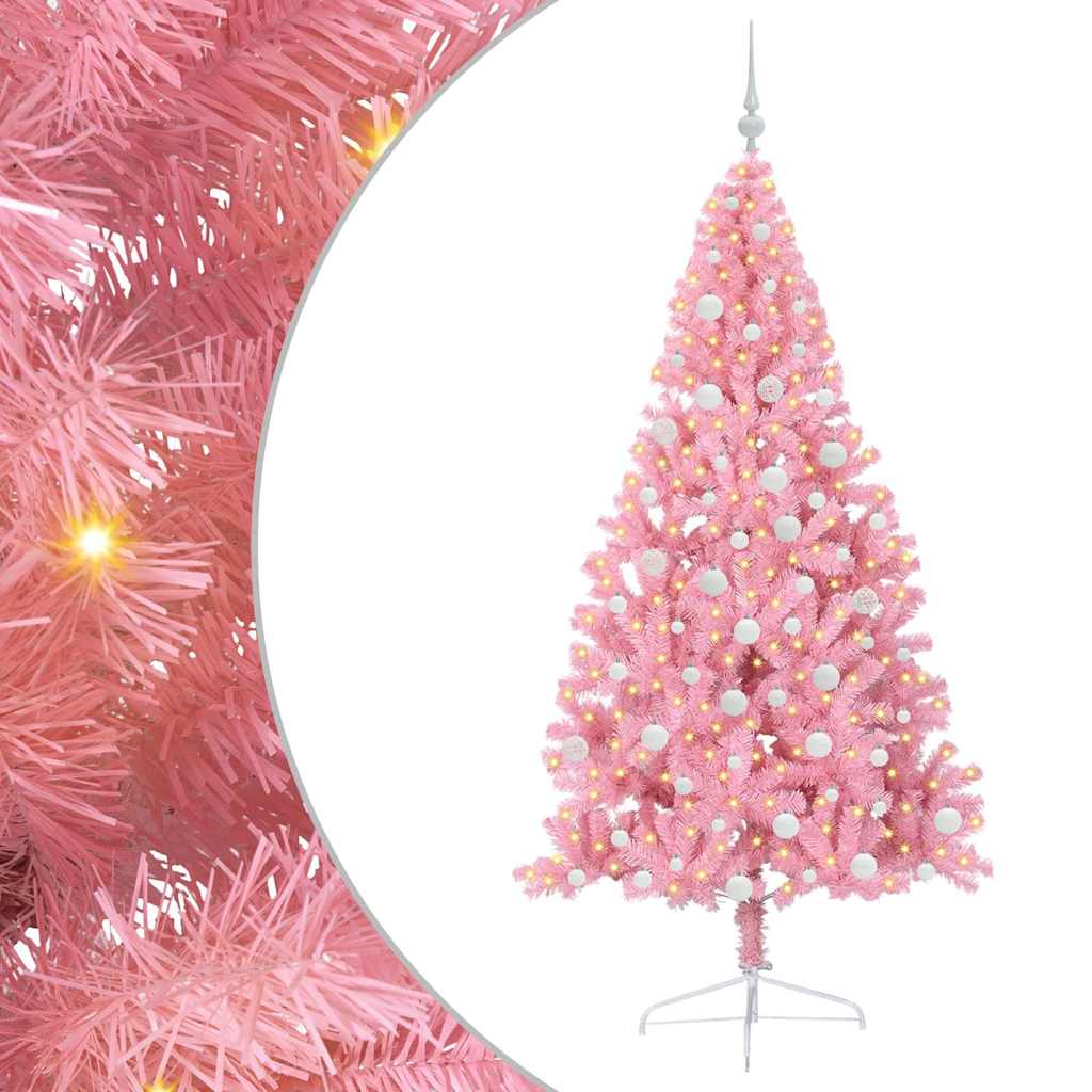 VidaXL Árbol de Navidad artificial preiluminado con 300 LED rosa 180 cm PVC
