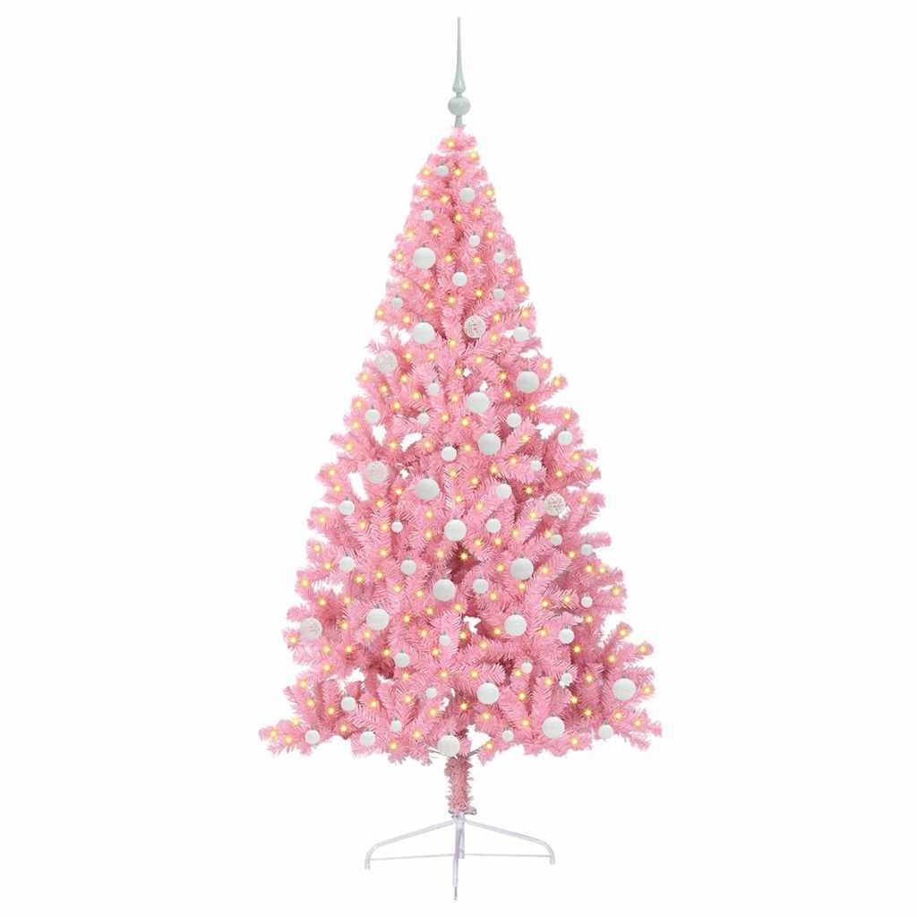 VidaXL Árbol de Navidad artificial preiluminado con 300 LED rosa 180 cm PVC