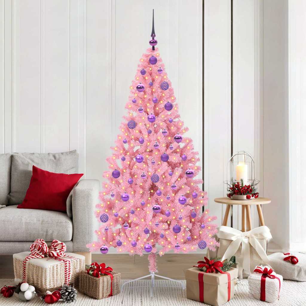 VidaXL Árbol de Navidad artificial preiluminado con 300 LED rosa 180 cm PVC