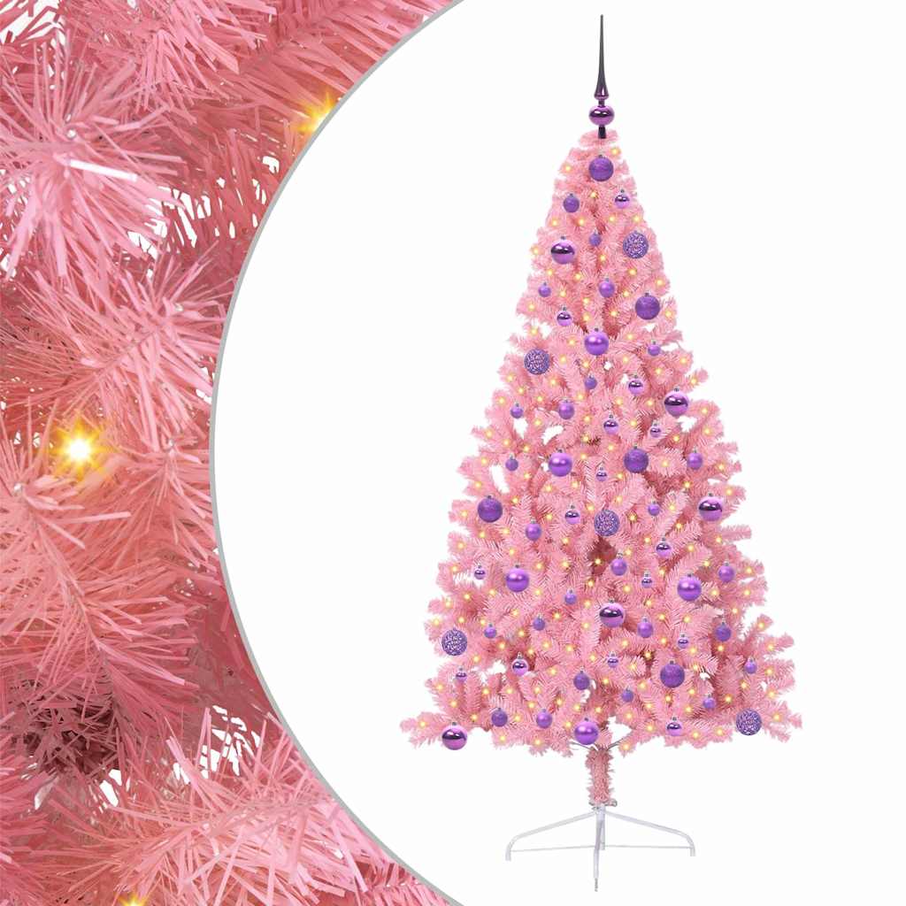 VidaXL Árbol de Navidad artificial preiluminado con 300 LED rosa 180 cm PVC