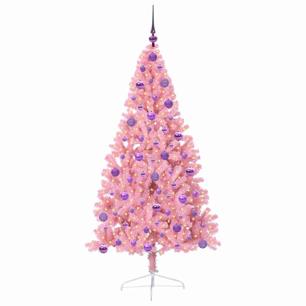 VidaXL Árbol de Navidad artificial preiluminado con 300 LED rosa 180 cm PVC