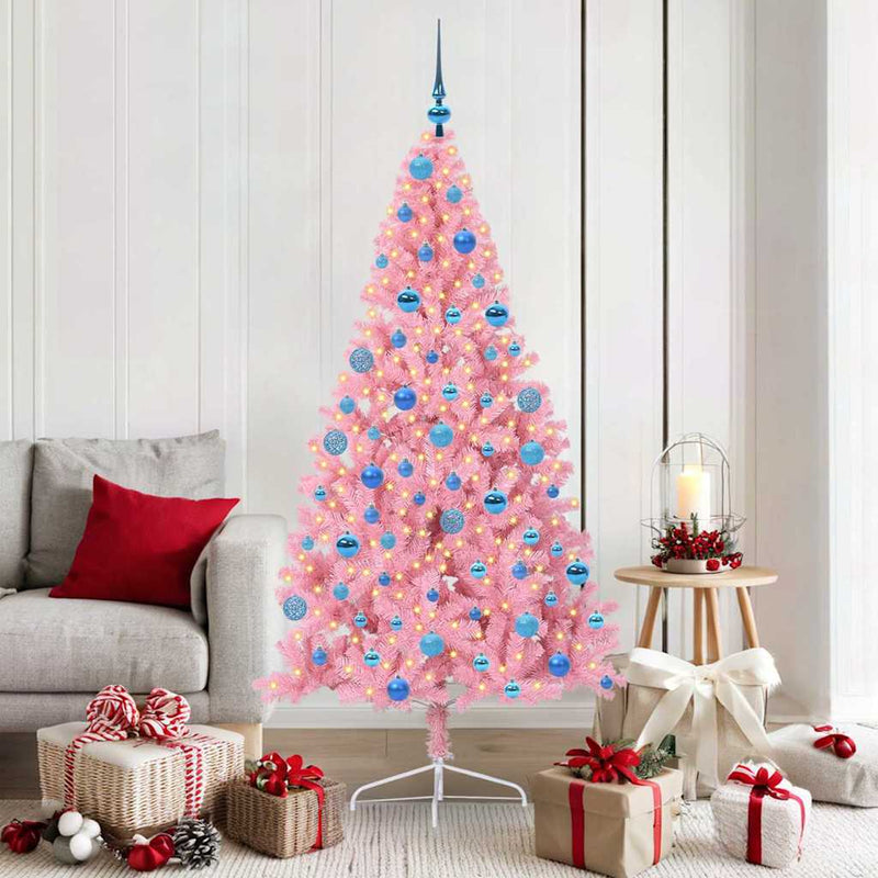 VidaXL Árbol de Navidad artificial preiluminado con 300 LED rosa 180 cm PVC