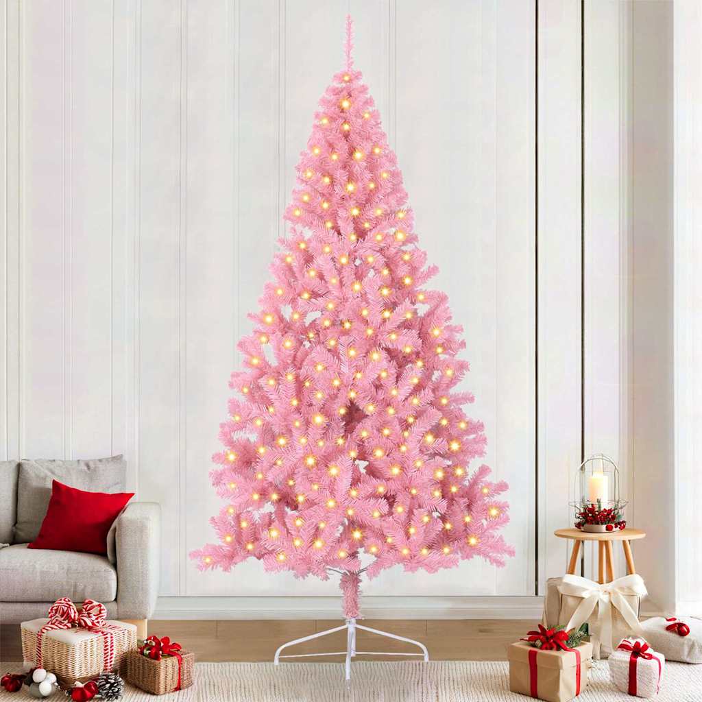 VidaXL Árbol de Navidad artificial preiluminado con 300 LED rosa 240 cm PVC