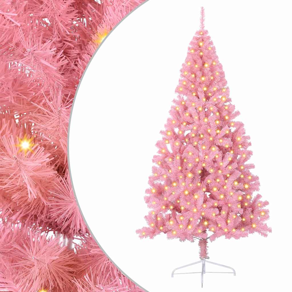 VidaXL Árbol de Navidad artificial preiluminado con 300 LED rosa 240 cm PVC