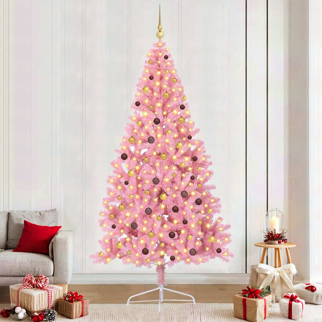 VidaXL Árbol de Navidad artificial preiluminado con 300 LED rosa 240 cm PVC