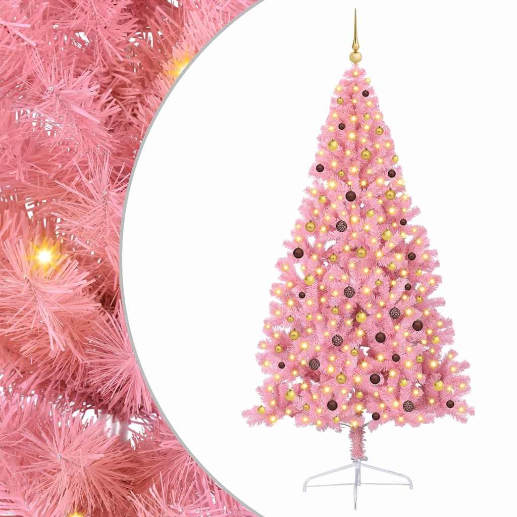 VidaXL Árbol de Navidad artificial preiluminado con 300 LED rosa 240 cm PVC