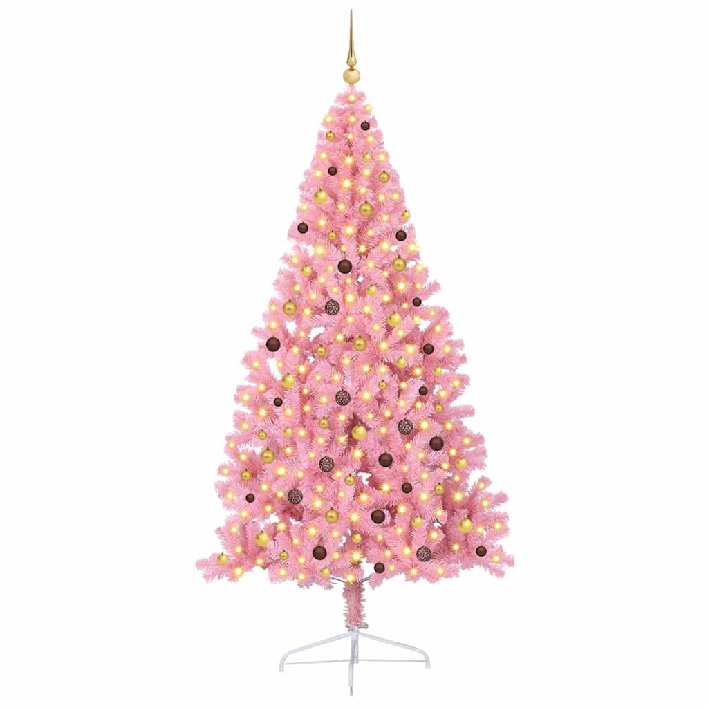 VidaXL Árbol de Navidad artificial preiluminado con 300 LED rosa 240 cm PVC