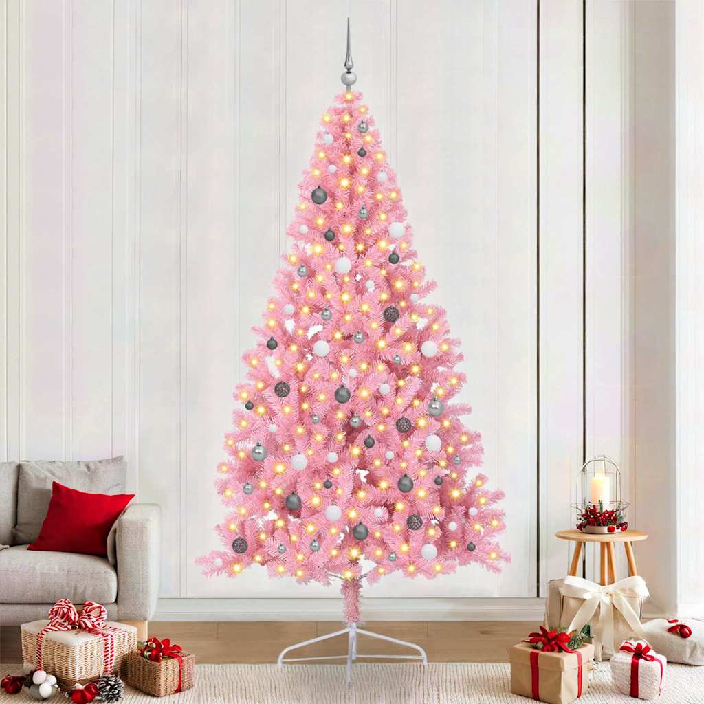 VidaXL Árbol de Navidad artificial preiluminado con 300 LED rosa 240 cm PVC