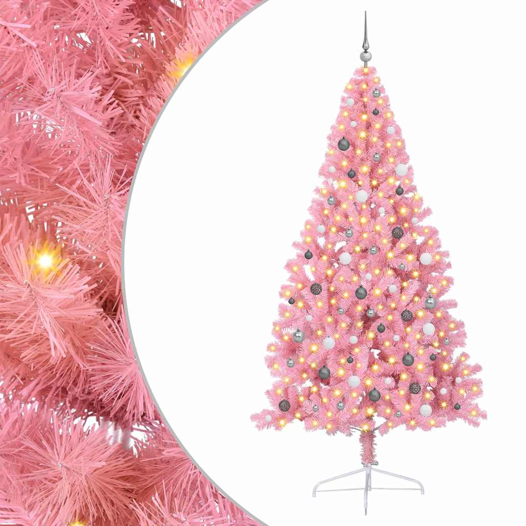 VidaXL Árbol de Navidad artificial preiluminado con 300 LED rosa 240 cm PVC