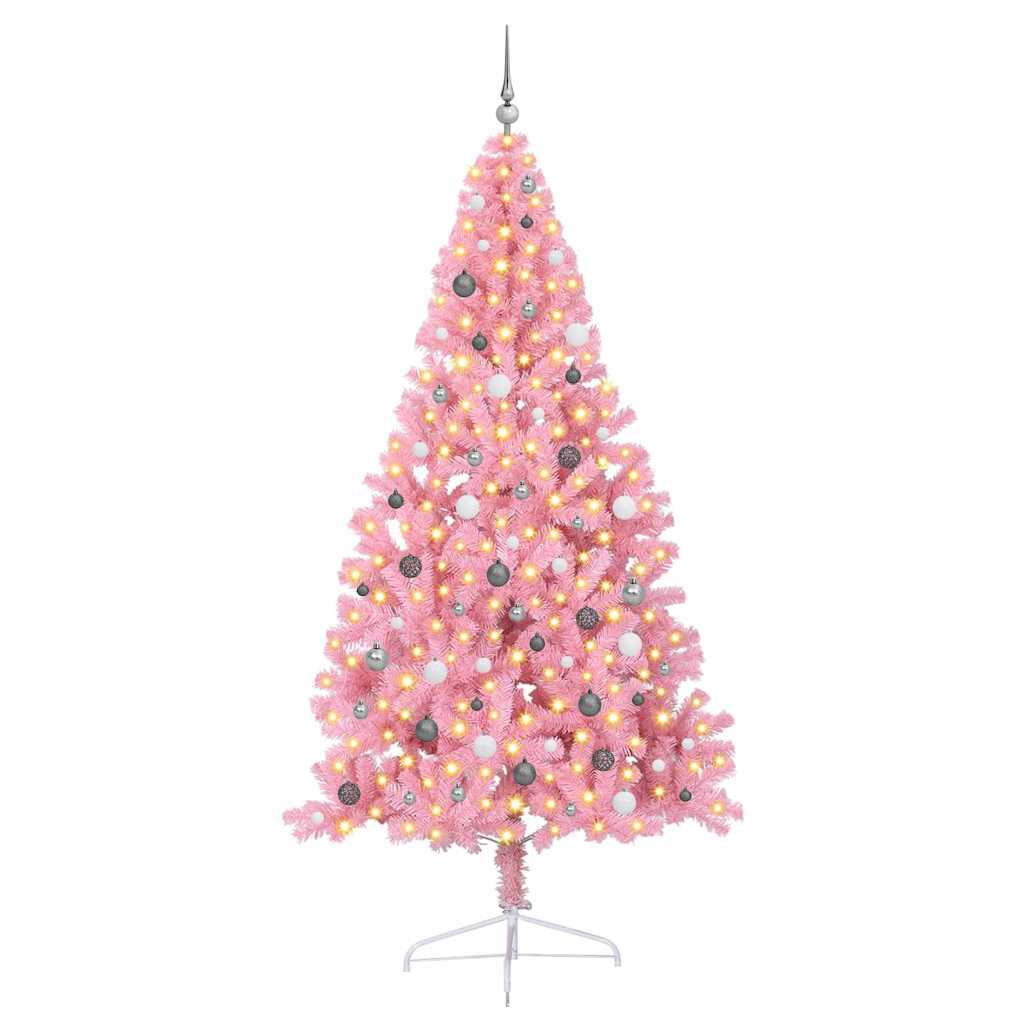 VidaXL Árbol de Navidad artificial preiluminado con 300 LED rosa 240 cm PVC