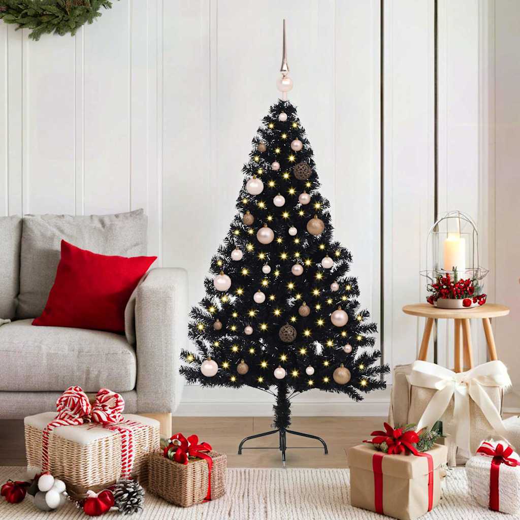 VidaXL albero di Natale artificiale preilluminato con 150 LED nero 150 cm PVC