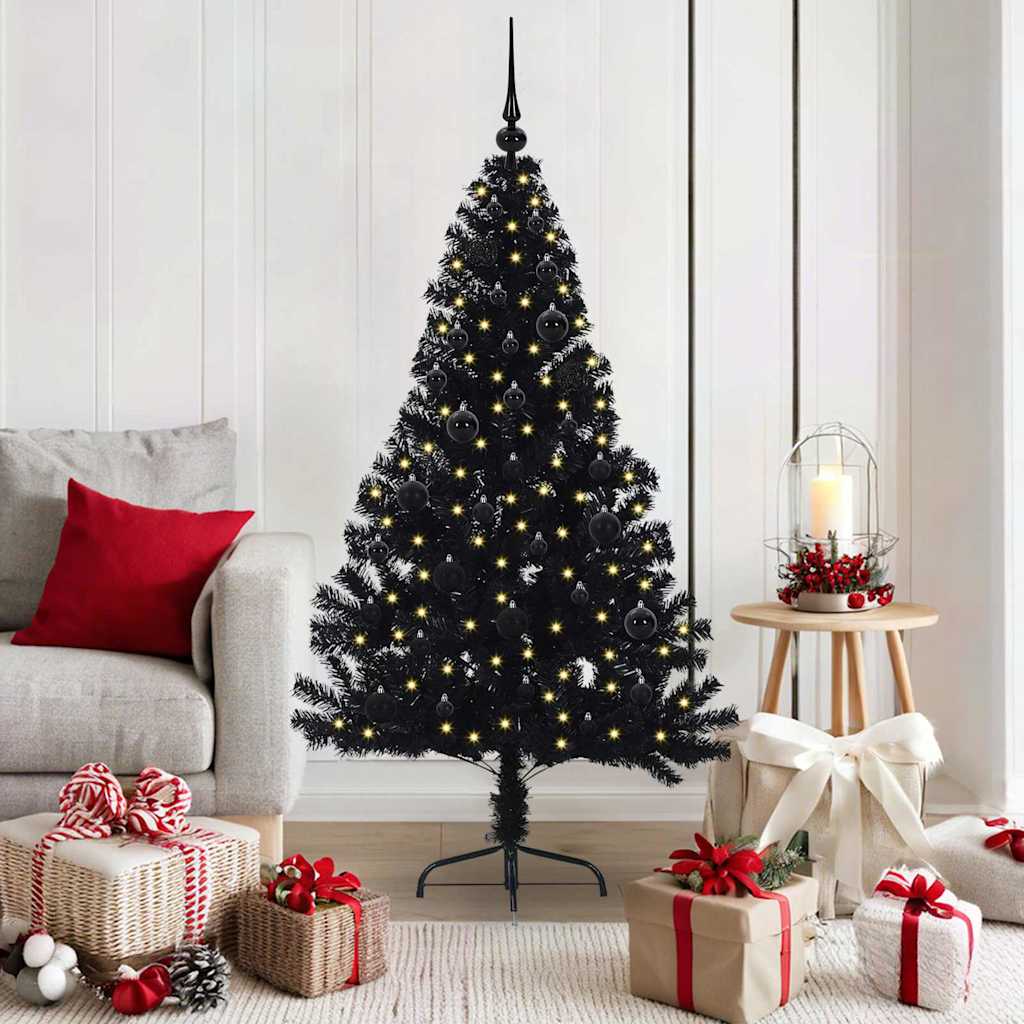 VidaXL albero di Natale artificiale preilluminato con 150 LED nero 150 cm PVC