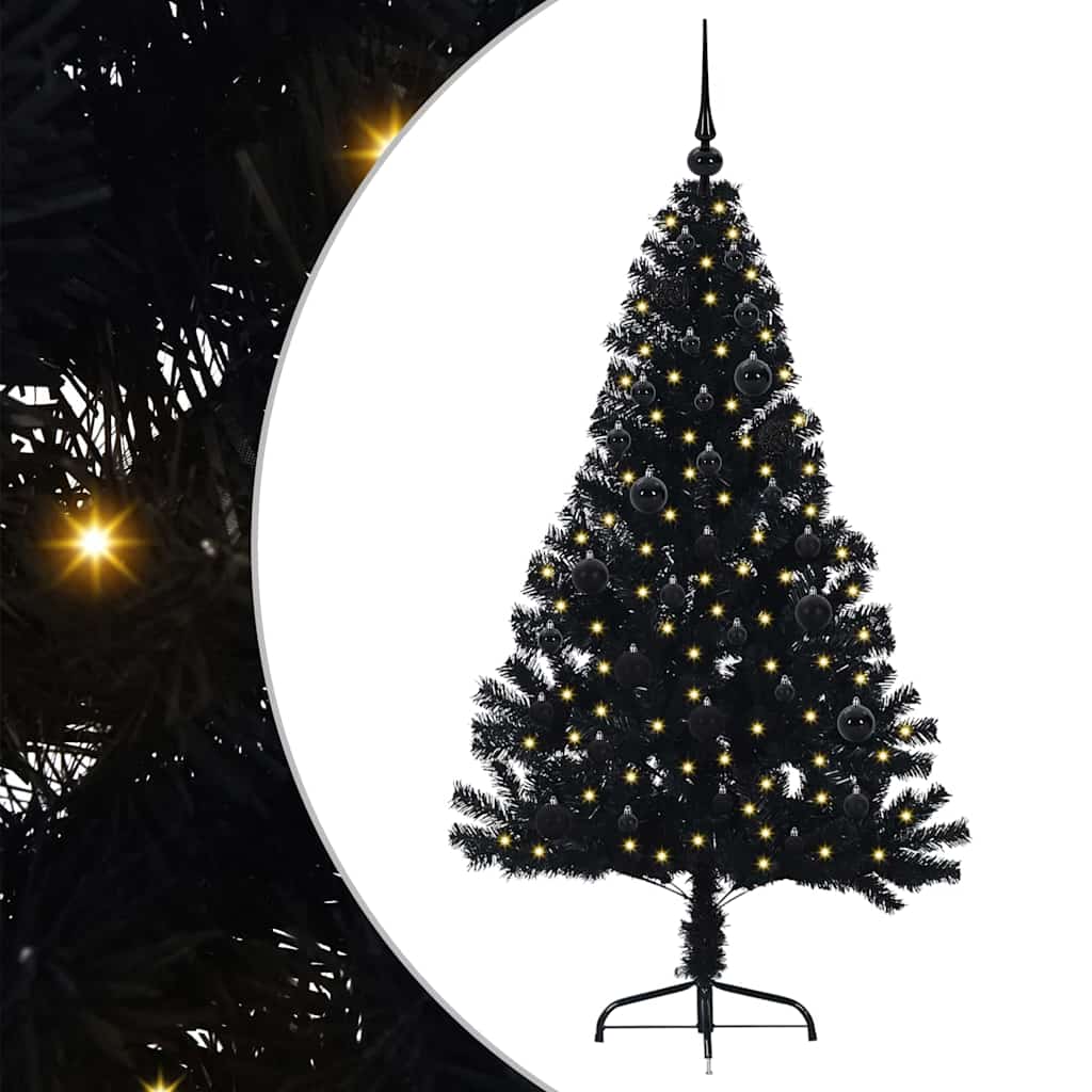 VidaXL albero di Natale artificiale preilluminato con 150 LED nero 150 cm PVC