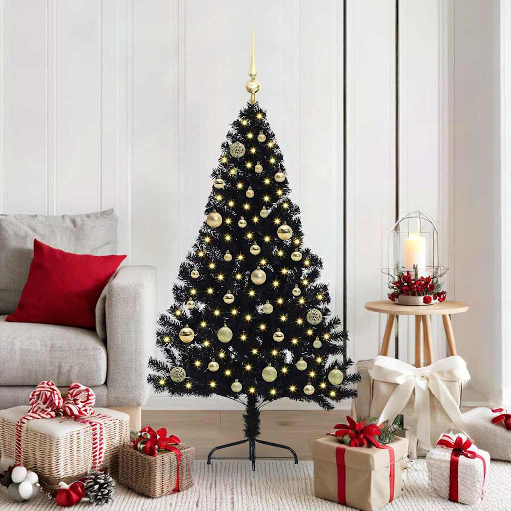VidaXL albero di Natale artificiale preilluminato con 150 LED nero 150 cm PVC