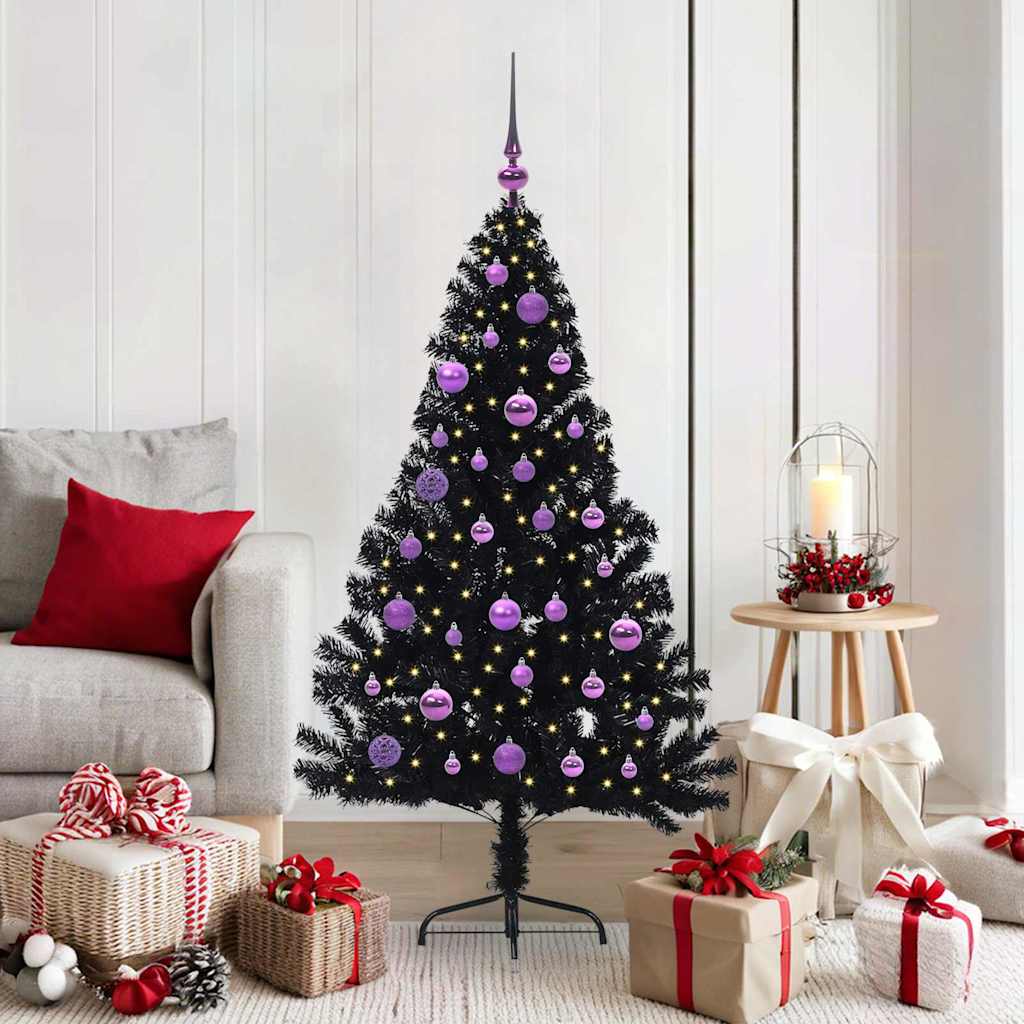 VidaXL albero di Natale artificiale preilluminato con 150 LED nero 150 cm PVC