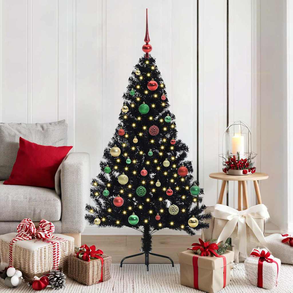 VidaXL albero di Natale artificiale preilluminato con 150 LED nero 150 cm PVC