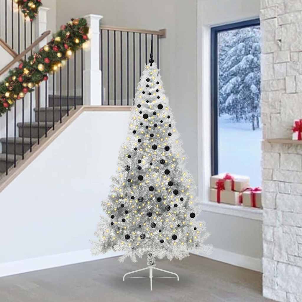 Vidaxx albero di Natale artificiale preilluminato con 300 LED argento tappo da 240 cm