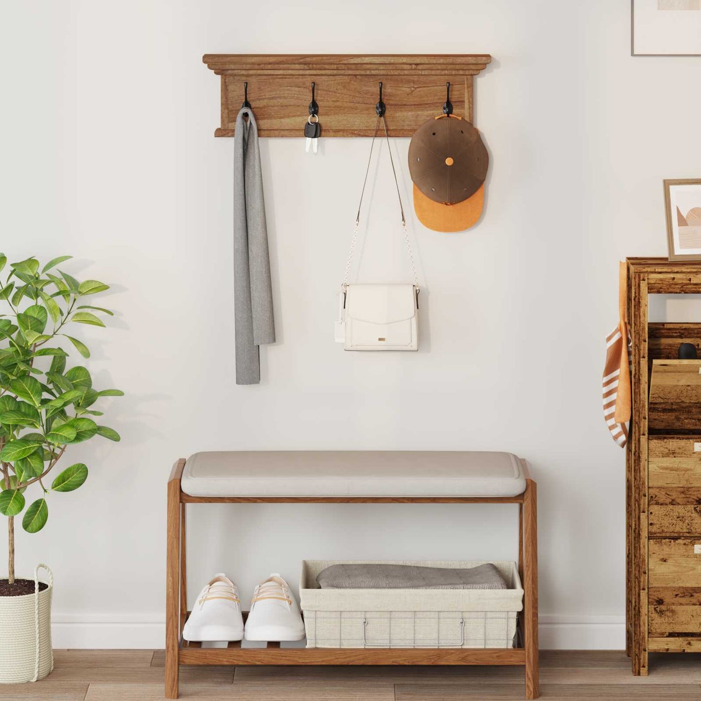 Vidaxx perchero de pared natural 70 x 10 x 20 cm teca maciza