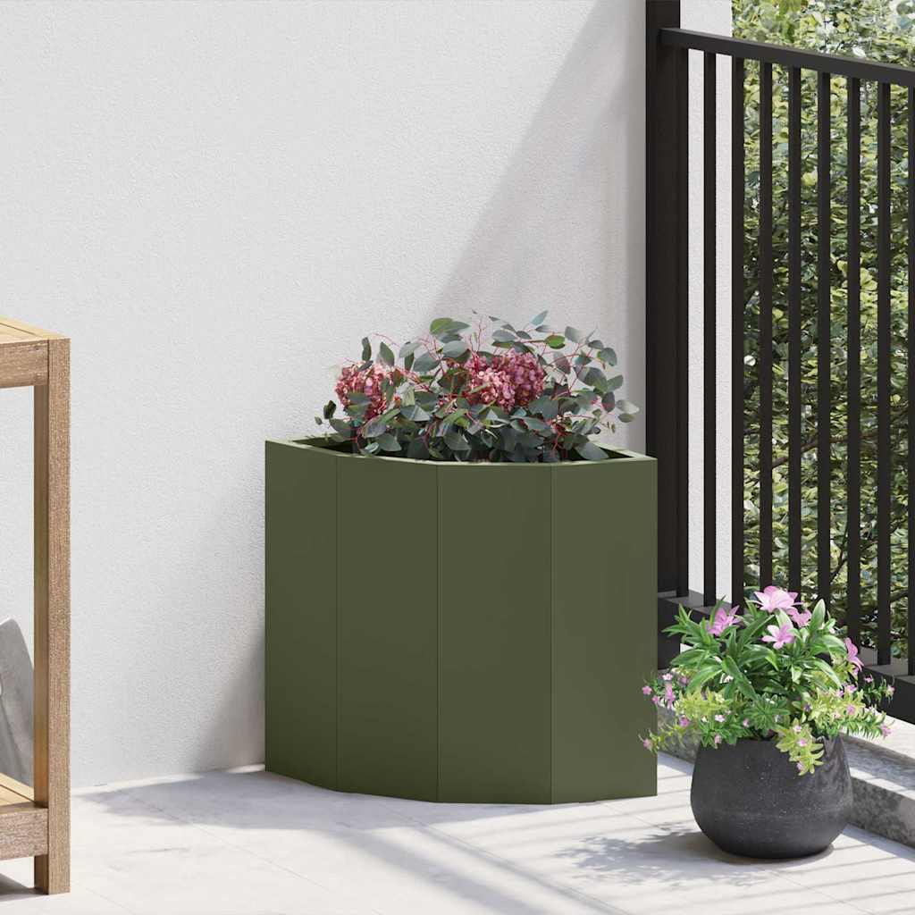Vidaxl hoek plantbak olijfgroen 30 x 30 x 35 cm staal