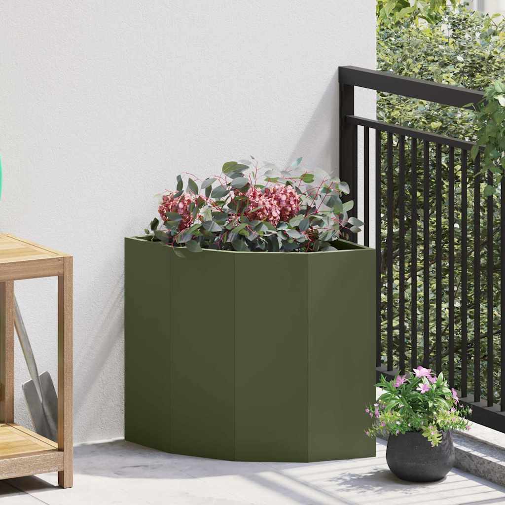 Vidaxl hoek plantbak olijfgroen 45 x 45 x 50 cm staal