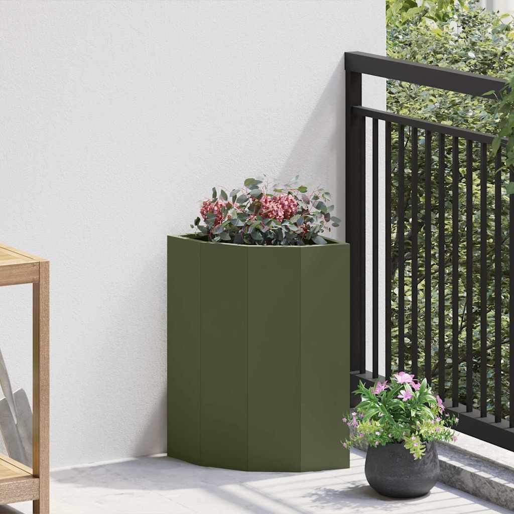 Vidaxl hoek plantbak olijfgroen 30 x 30 x 50 cm staal