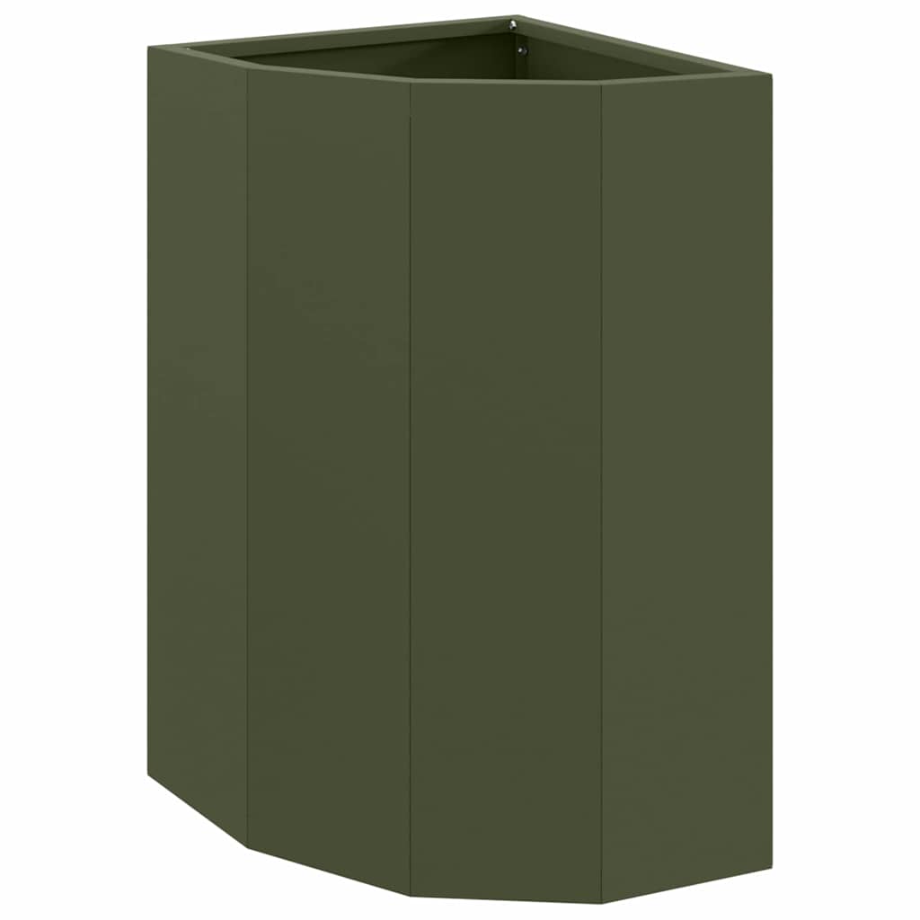 Vidaxl hoek plantbak olijfgroen 30 x 30 x 50 cm staal