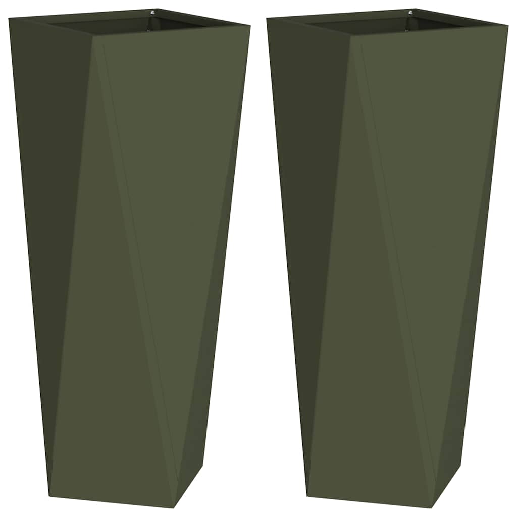 Vidaxx macetero 2 piezas verde oliva 30 x 30 x 75 cm acero