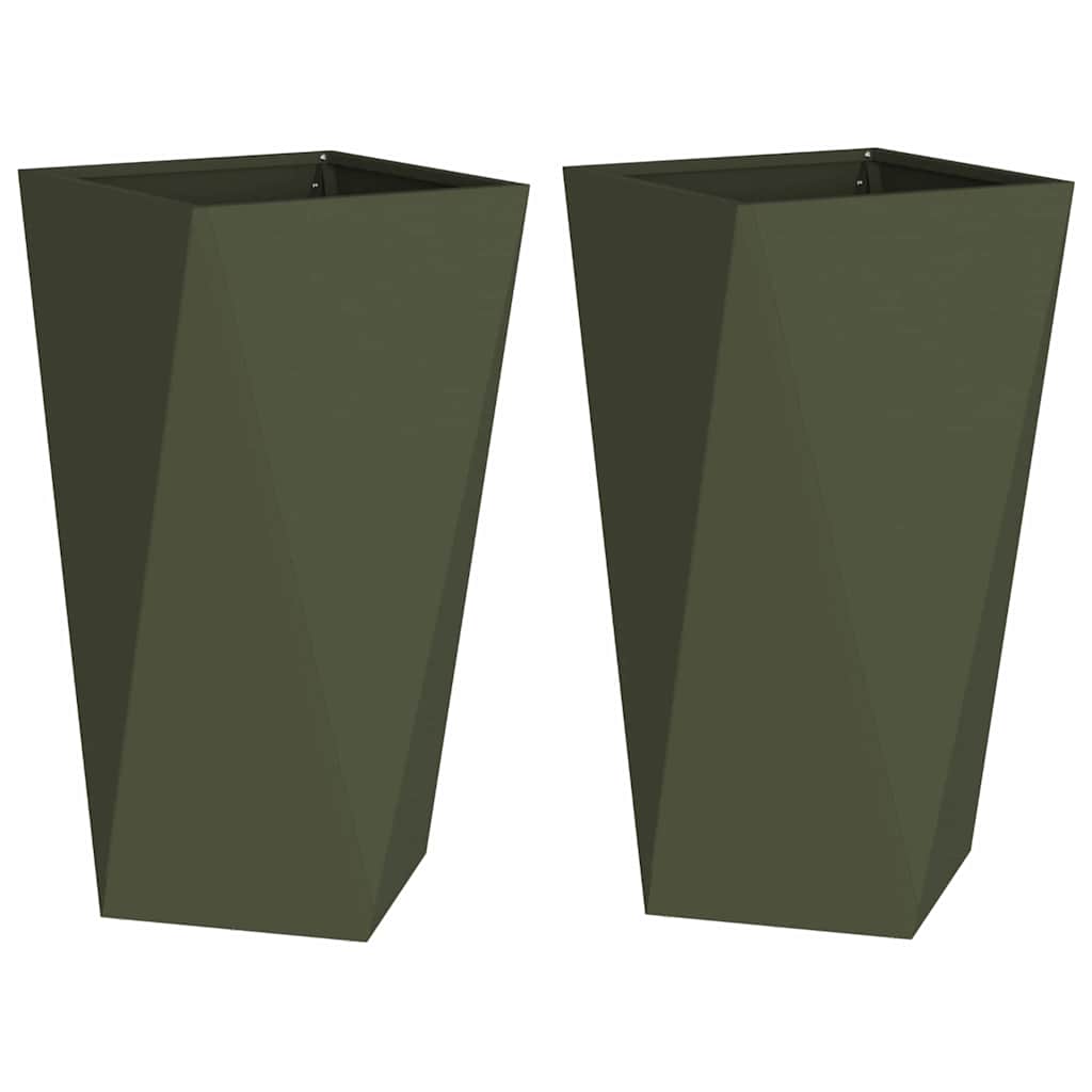 VidaXL macetero 2 piezas verde oliva 40 x 40 x 75 cm acero