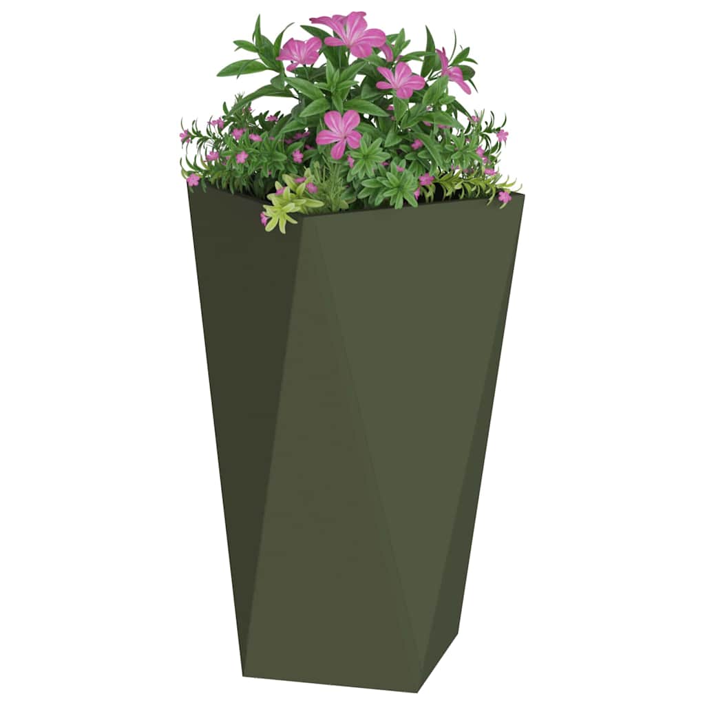 VidaXL macetero 2 piezas verde oliva 40 x 40 x 75 cm acero
