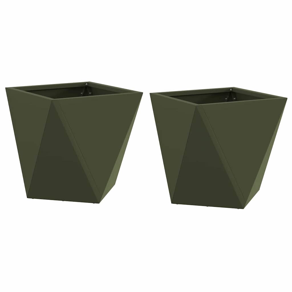Fioriera VidaXL 2 pz verde oliva 30 x 30 x 30 cm in acciaio