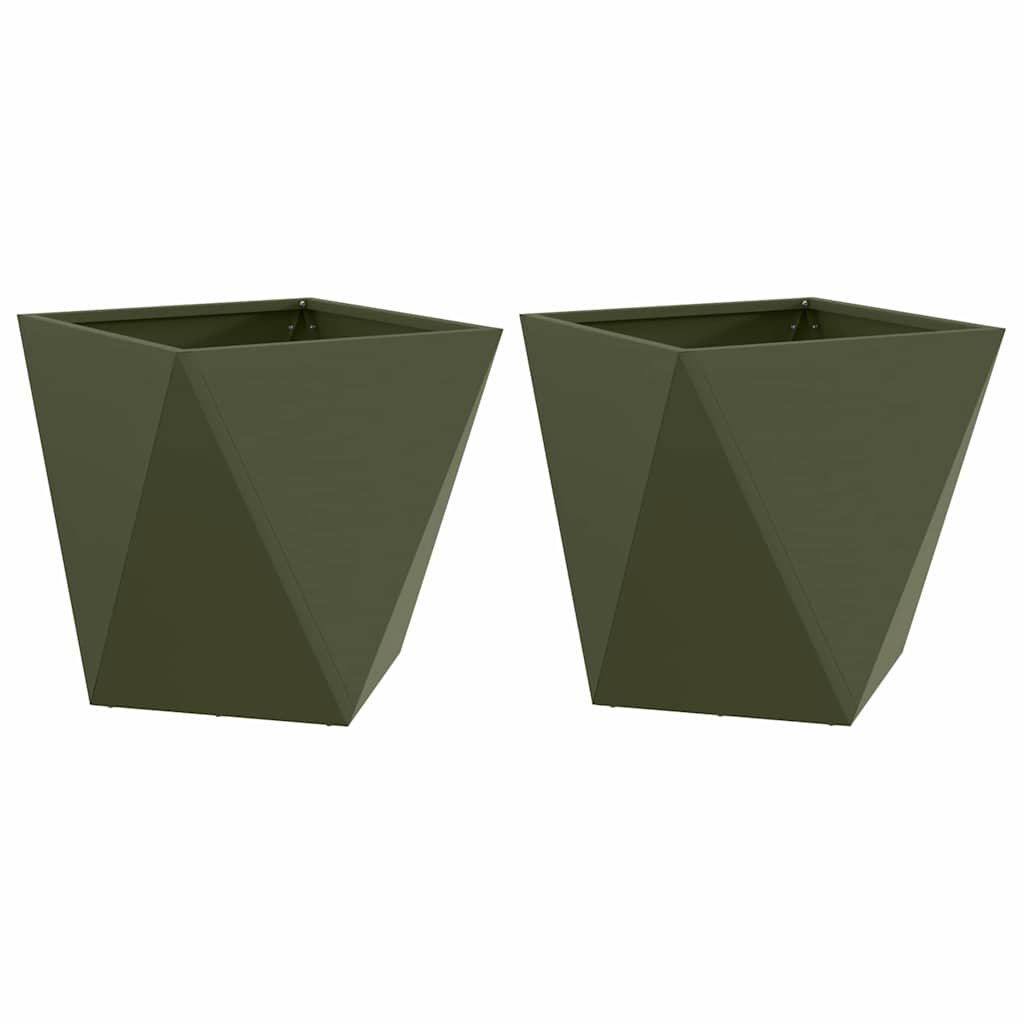 Fioriera Vidaxx 2 pezzi verde oliva 50 x 50 x 50 cm in acciaio