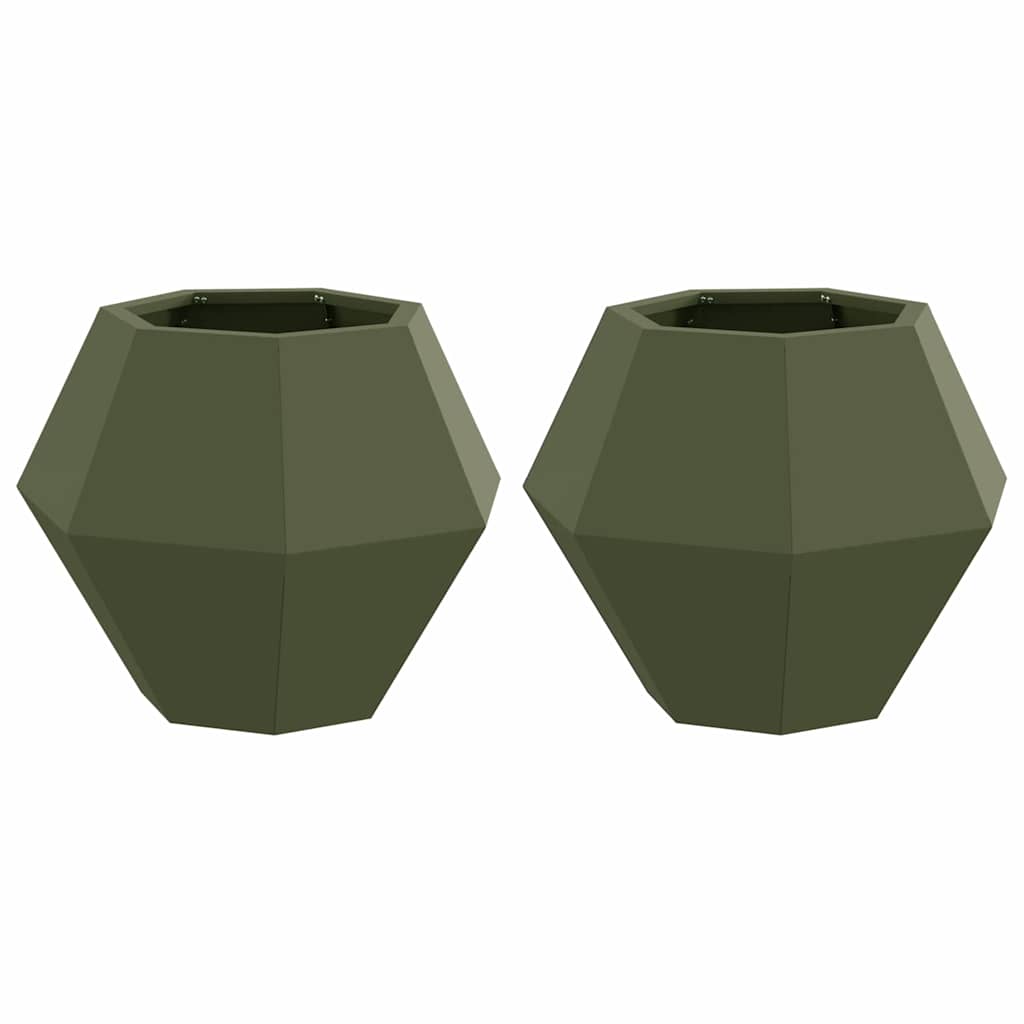 Fioriera Vidaxx 2 pezzi verde oliva 50 x 50 x 40 cm in acciaio