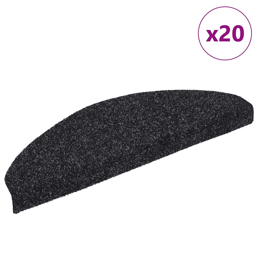 Vidaxx Tappetini per scale autoadesivi 20 pezzi 65x21x4 cm nero semicircolare grande