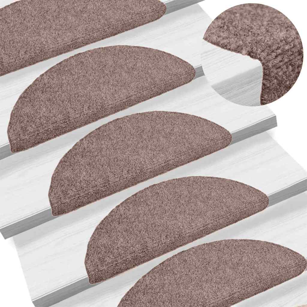 Vidaxx Tappetini per scale autoadesivi 30 pezzi 65x21x4 cm marrone chiaro semicircolare grande