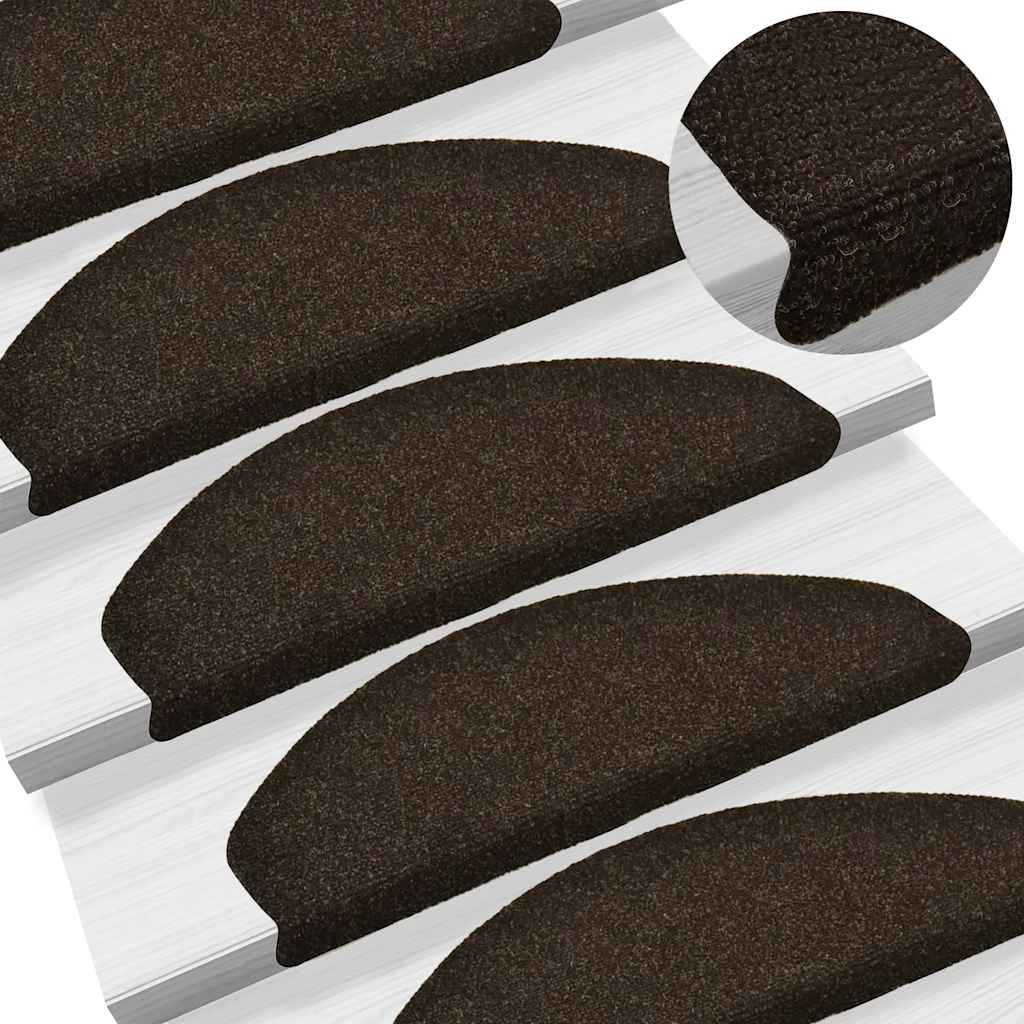 VidaXL Tappetini per scale autoadesivi 30 pezzi 65x21x4 cm marrone scuro semicircolare grande