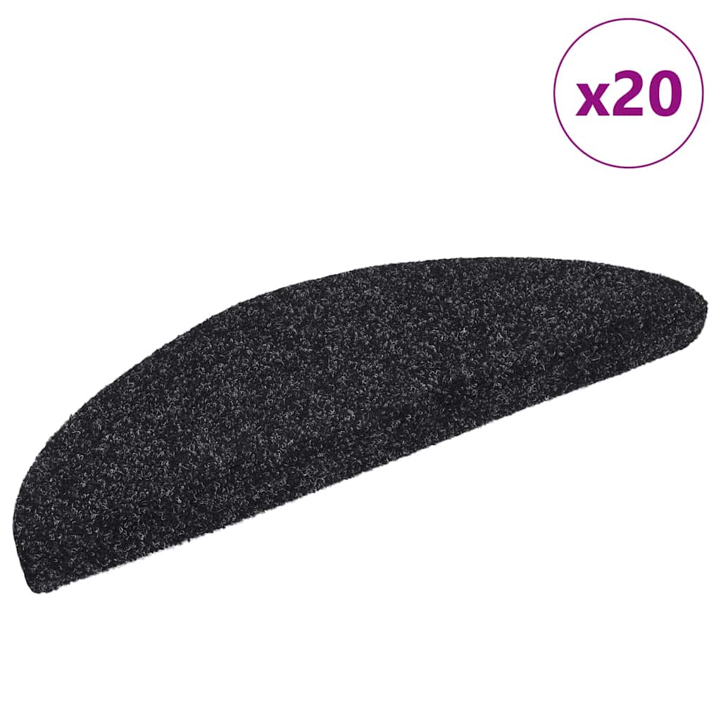 VidaXL Tappetini per scale autoadesivi 20 pezzi 56x17x3 cm nero semicircolare