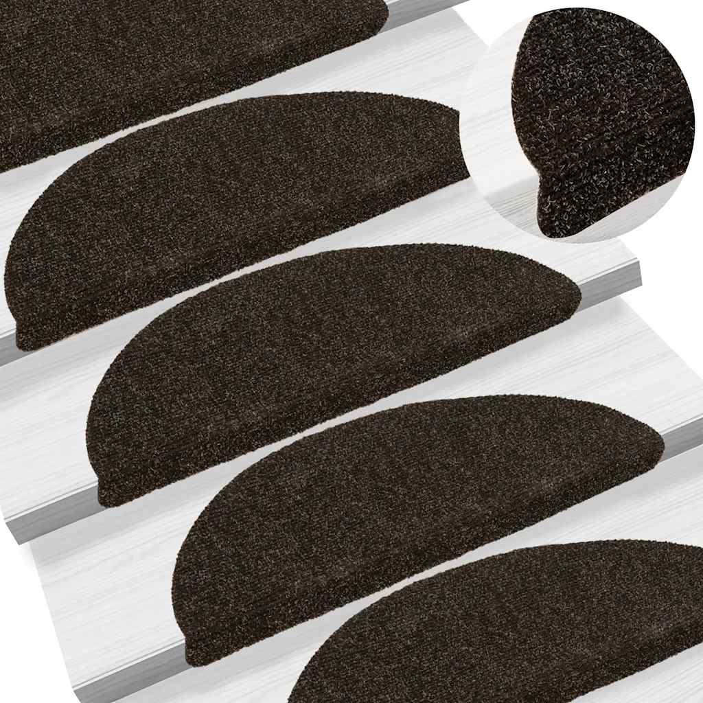 VidaXL Tappetini per scale autoadesivi 30 pezzi 56x17x3 cm marrone scuro semicircolare