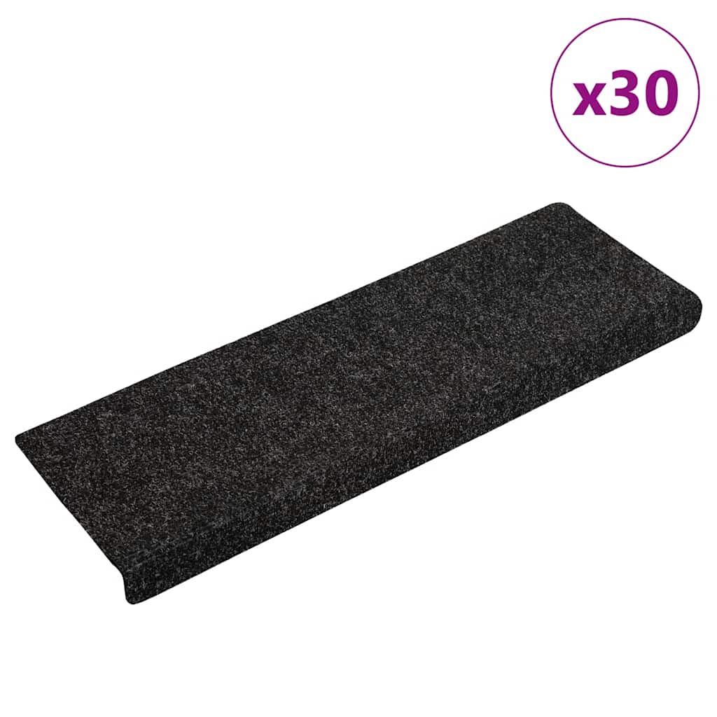 VidaXL tapetes para escaleras autoadhesivos 30 piezas 65x21x4 cm borde rectangular negro