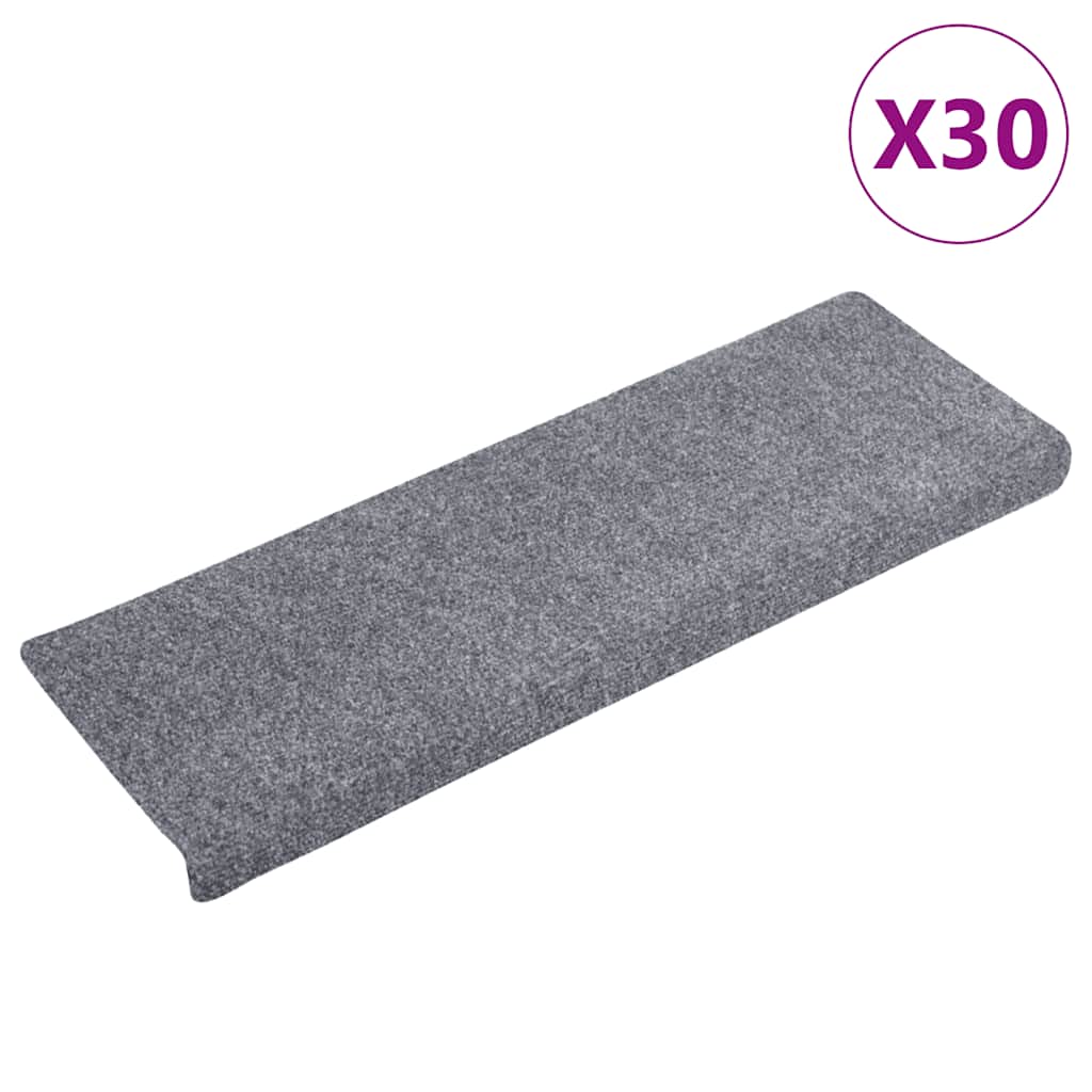 Vidaxx alfombras de escalera autoadhesivas 30 piezas 65x21x4 cm borde rectangular gris claro