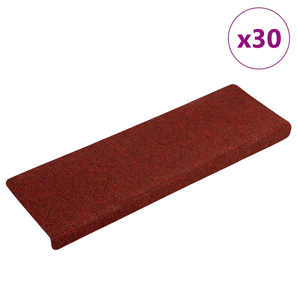 VidaXL tapetes para escaleras autoadhesivos 30 piezas 65x21x4 cm borde rectangular rojo burdeos