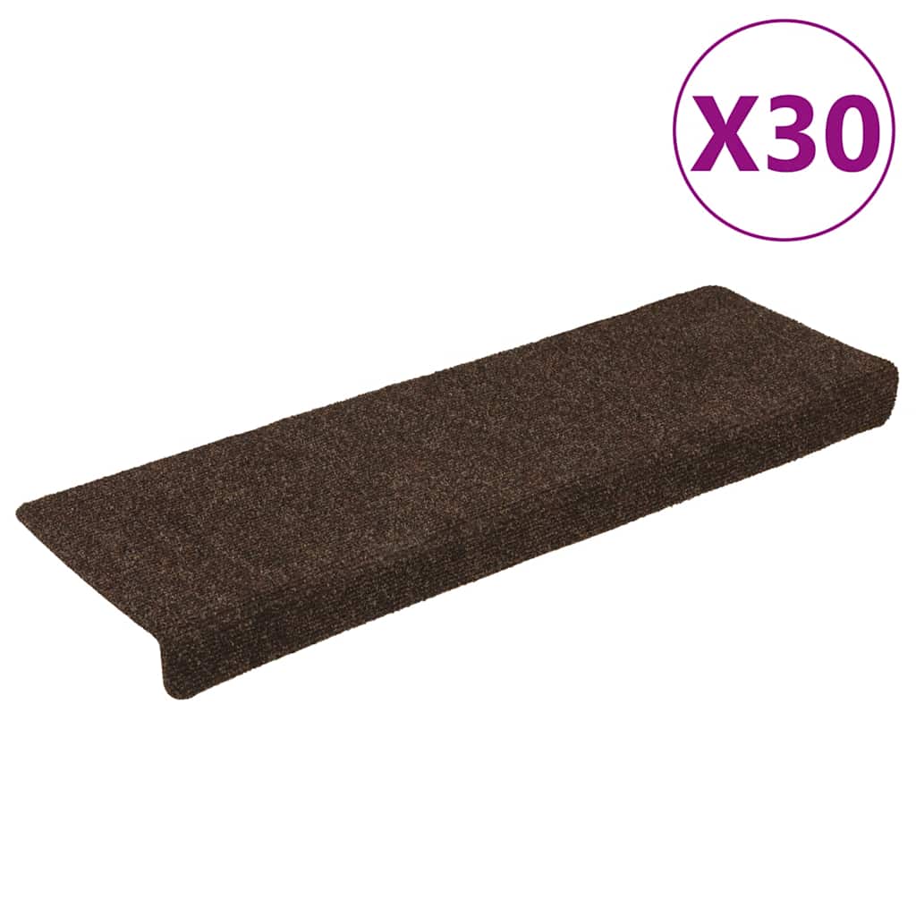VidaXL Tappetini per scale autoadesivi 30 pezzi 65x21x4 cm bordo rettangolare marrone