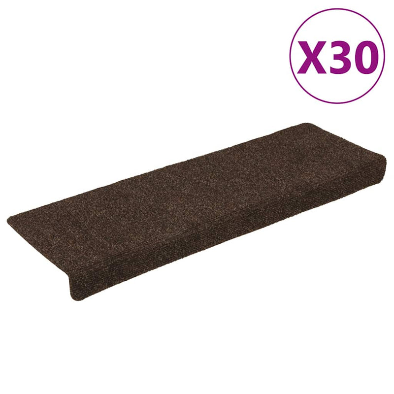VidaXL tapetes para escaleras autoadhesivos 30 piezas 65x21x4 cm borde rectangular marrón