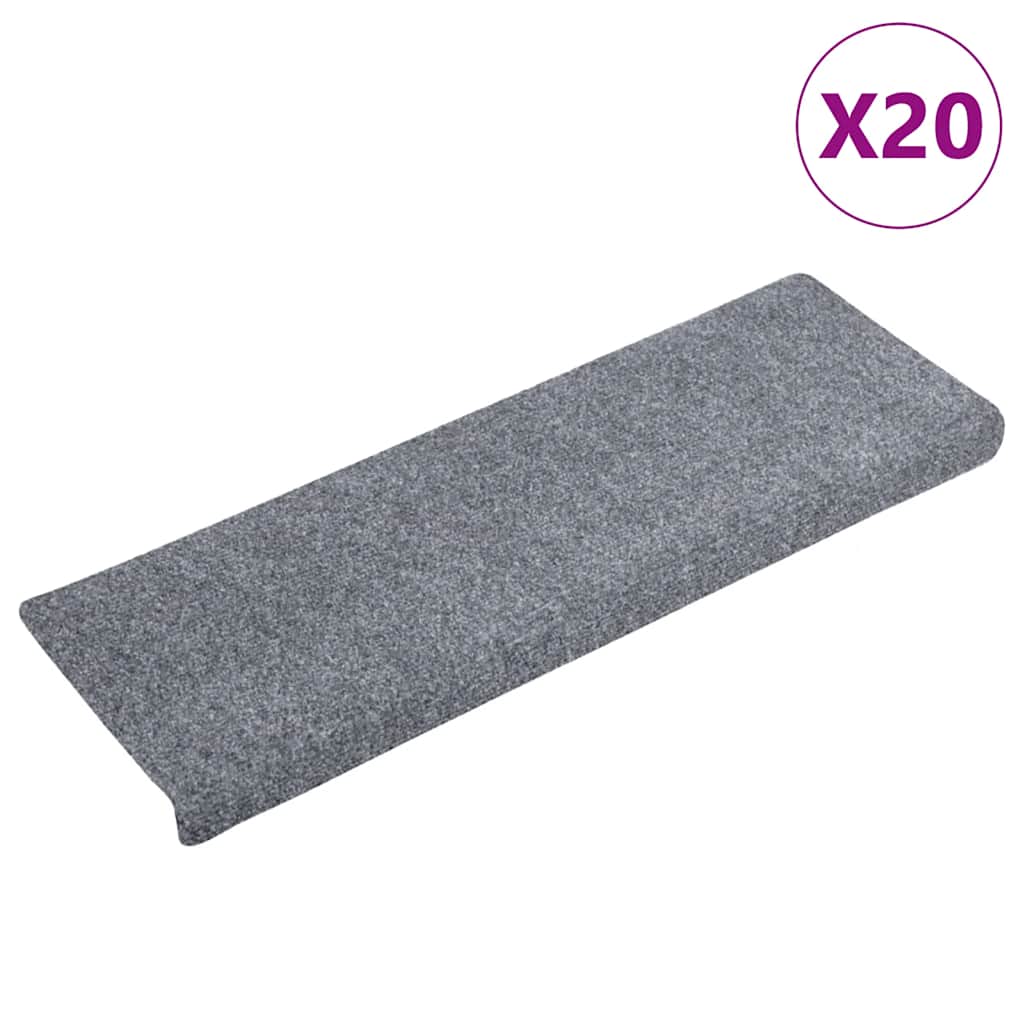 VidaXL Tappetini per scale autoadesivi 20 pezzi 65x21x4 cm grigio chiaro bordo rettangolare