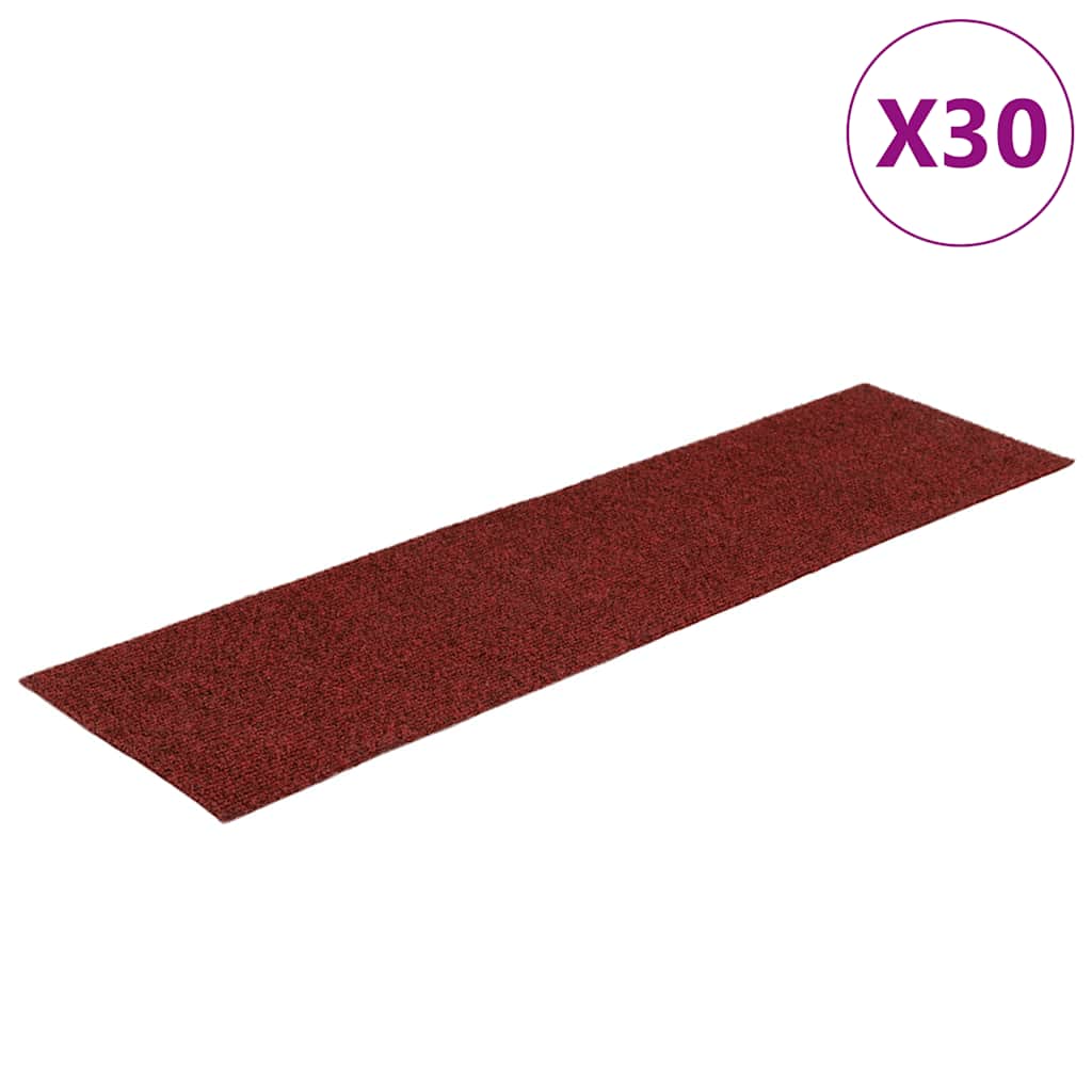 VidaXL tapetes para escaleras autoadhesivos 30 piezas 76x20 cm rojo burdeos rectangular