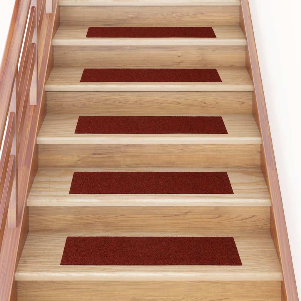 VidaXL tapetes para escaleras autoadhesivos 30 piezas 76x20 cm rojo burdeos rectangular