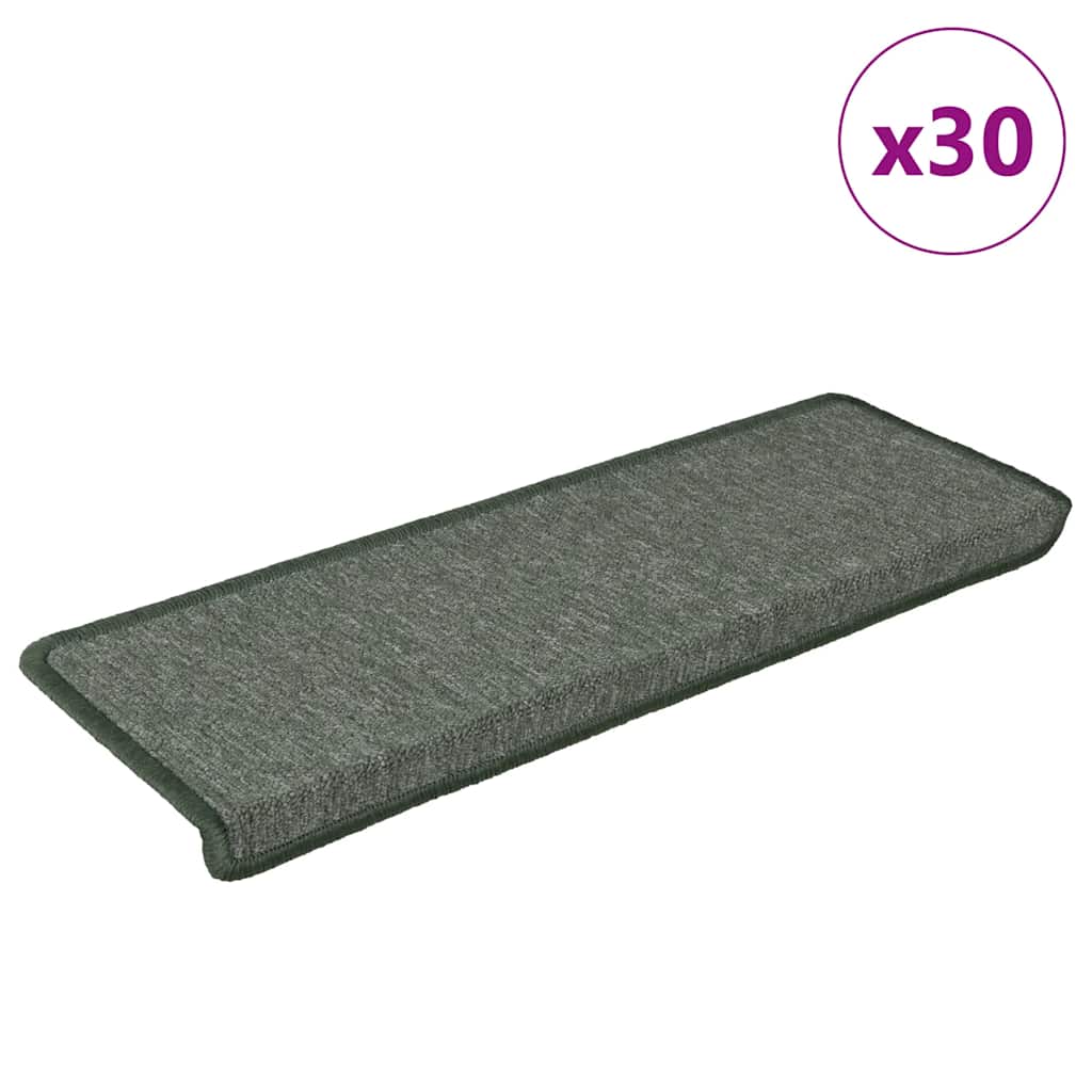 Vidaxx alfombrillas para escaleras 30 uds 65x21x4 cm borde rectangular verde oscuro